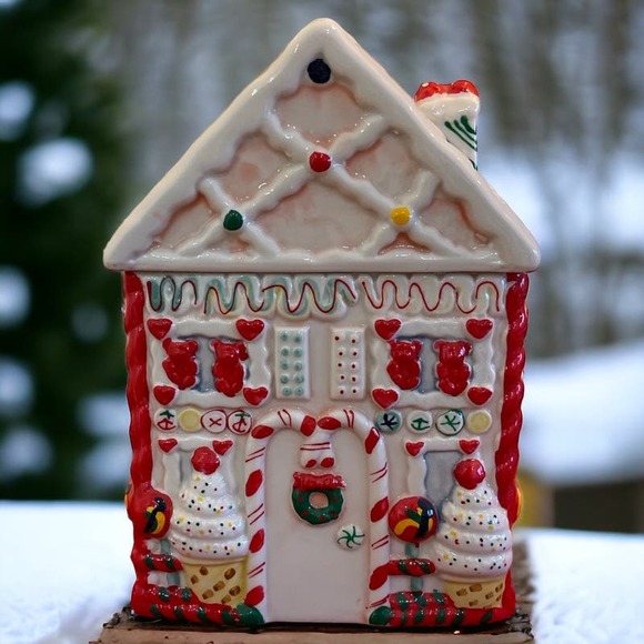 Vintage Holiday Sweet Vivid Hand Painted Gingerbread Cookie/Candy Jar Storage & Organization